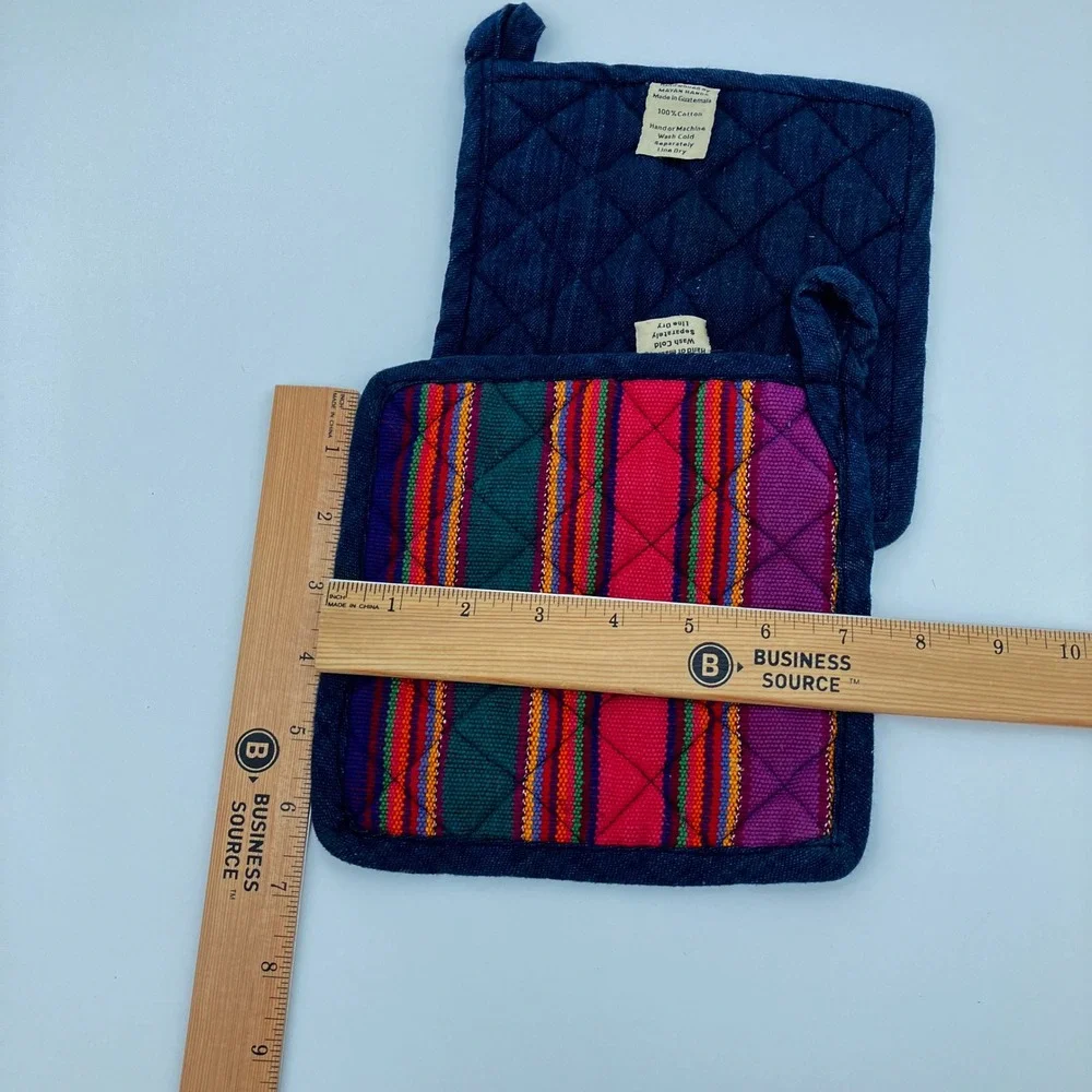 Mayan Hands Pot Holders Set of 2 7.5in Multicolor Handwoven Guatemalan Boho